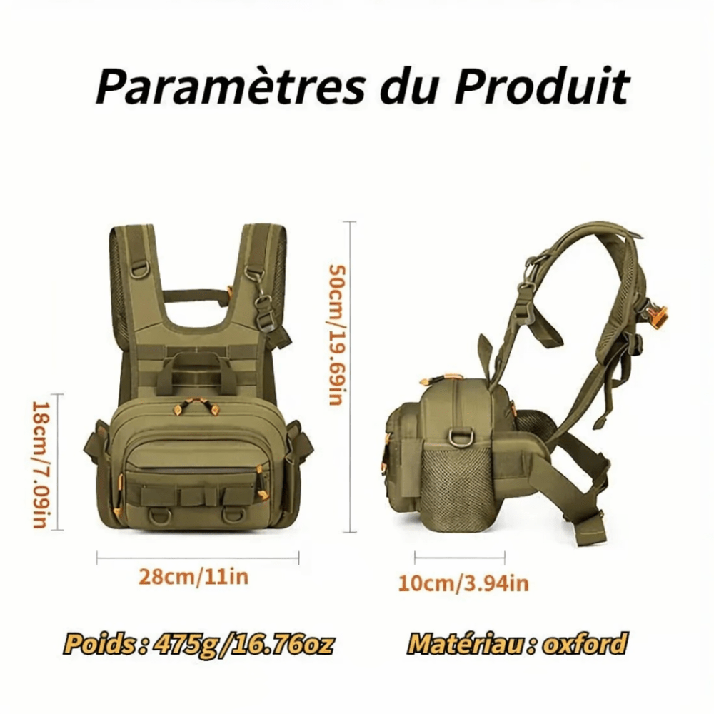 Sac de poitrine robuste pour pêche et accessoires